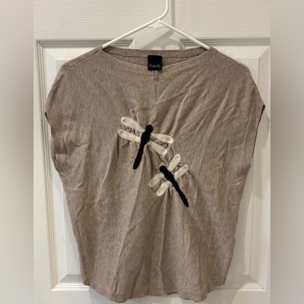 Aaeda  Light‎ Tan Dragonfly Sleeveless Top